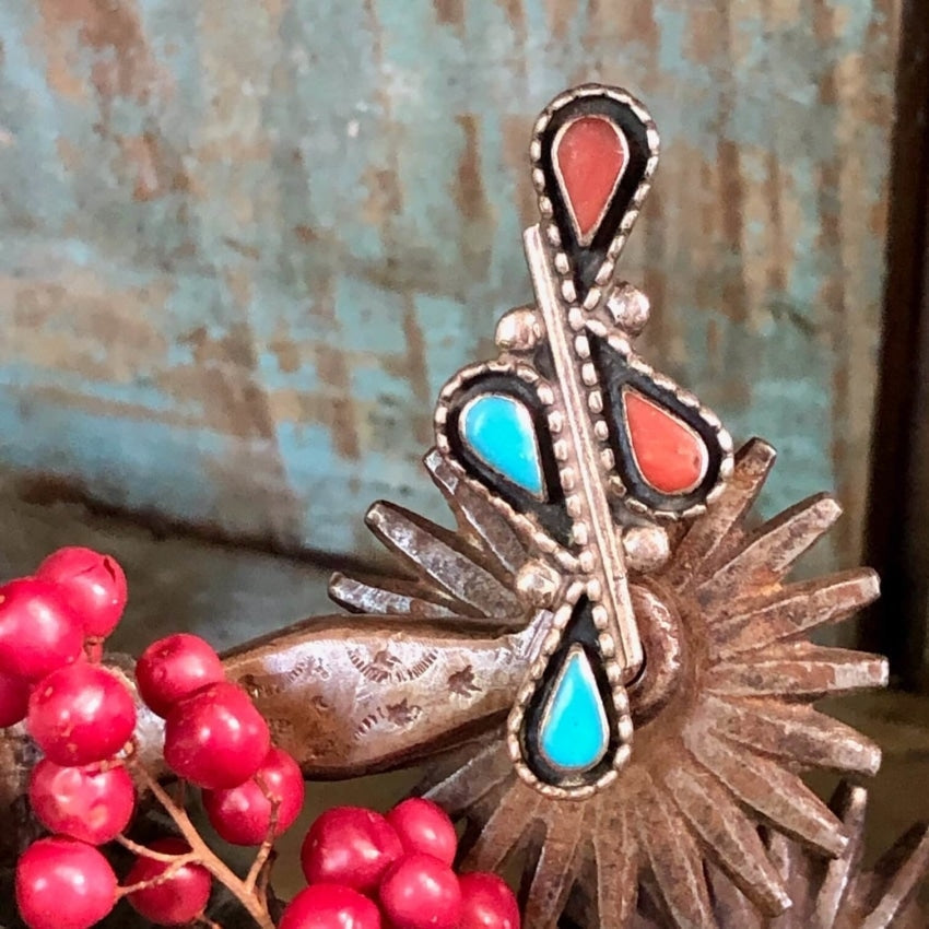 Vintage Navajo Sterling Silver Long Ring Turquoise Size 6.5 Yourgreatfinds