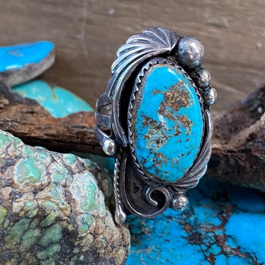 Vintage Navajo Sterling Silver Turquoise Appliqué Ring Sz 6 Yourgreatfinds
