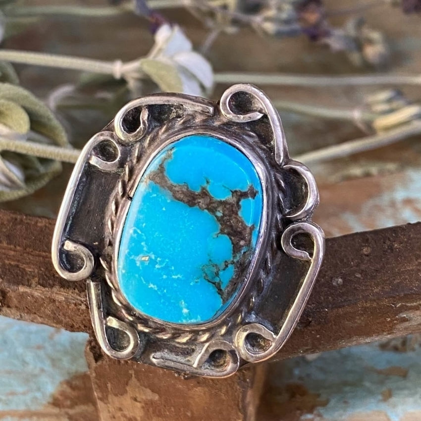 Vintage Navajo Turquoise Ring Sterling Silver Size 7 Yourgreatfinds