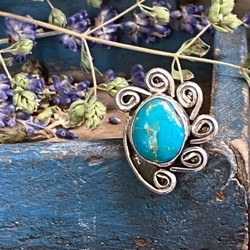 Vintage Navajo Turquoise Sterling Silver Swirl Ring 6 Yourgreatfinds