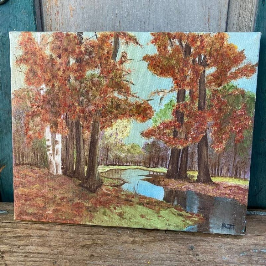 Vintage Oil on Canvas Hand Painted Fall Landscape Painting Yourgreatfinds