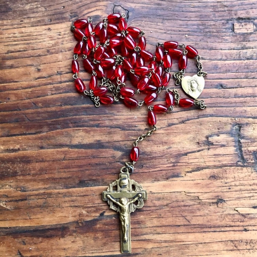 Vintage Red Glass Bead Rosary Yourgreatfinds