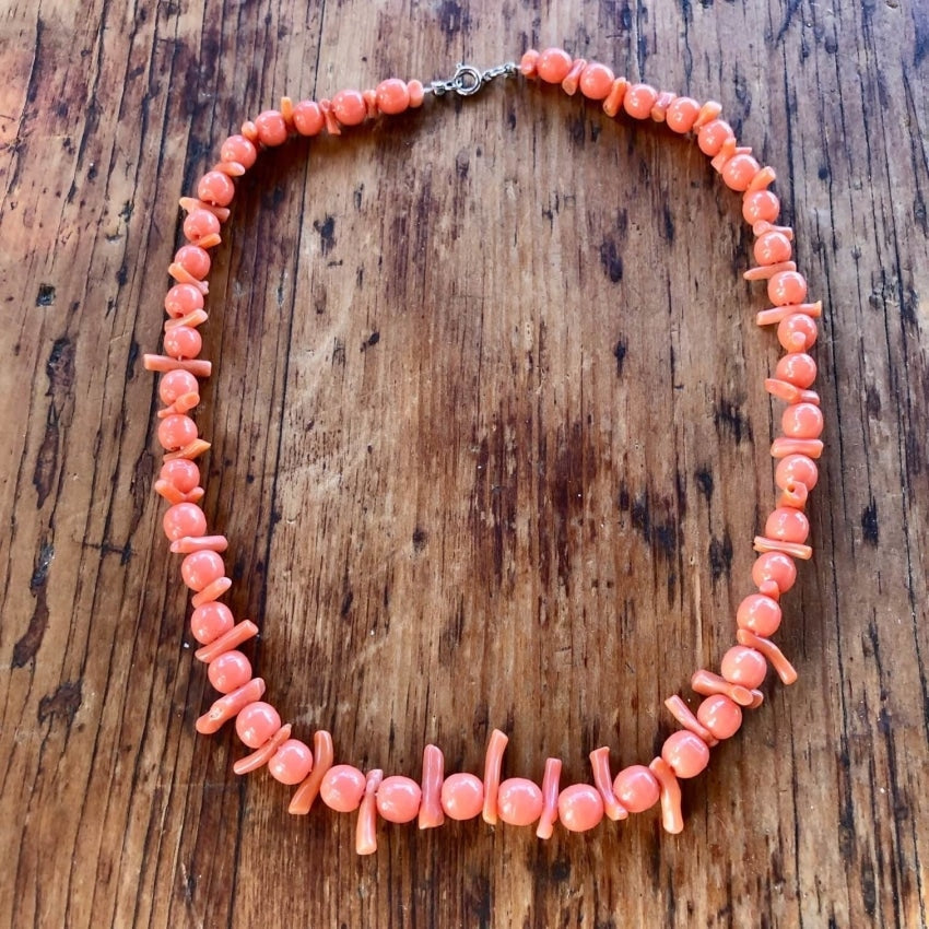Vintage Salmon Coral Beaded Necklace Yourgreatfinds