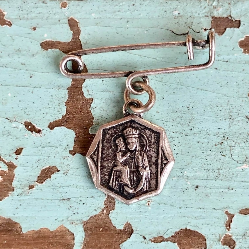 Vintage Silver Catholic Protective Baby Pin Yourgreatfinds