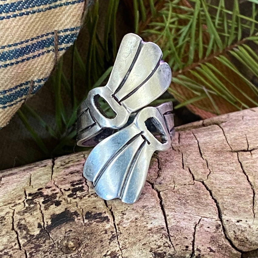 Vintage Solid Sterling Silver Bypass Ring Mexico Adjustable
