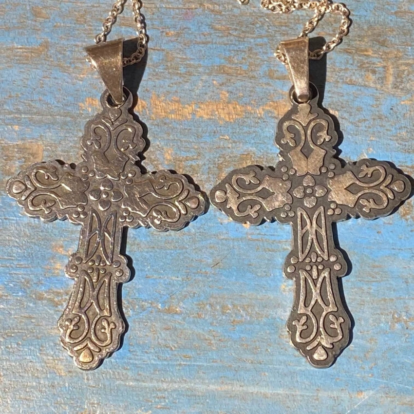 Vintage Solid Sterling Silver Holy Cross Necklace Mexico.