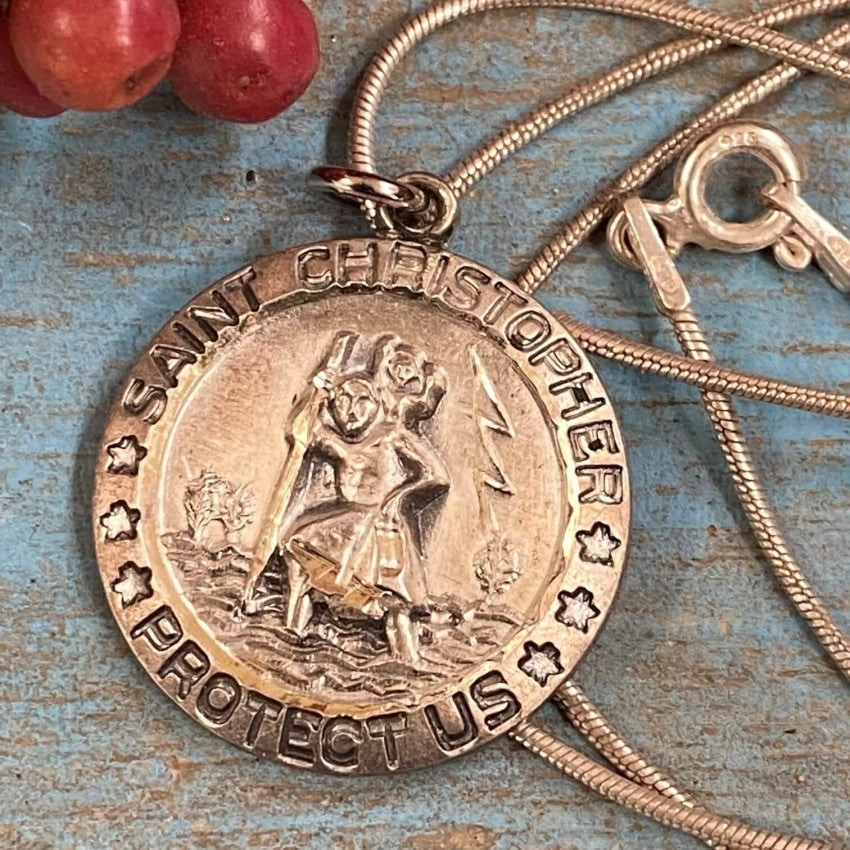 Vintage Solid Sterling Silver St. Christopher Protective Necklace Yourgreatfinds
