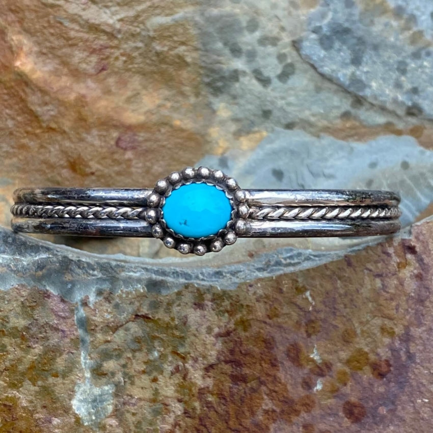 Vintage Southwestern Sterling Silver Turquoise Cuff Bracelet