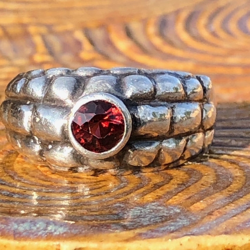 Vintage Sterling Silver Band Ring with Garnet Size 9 Yourgreatfinds