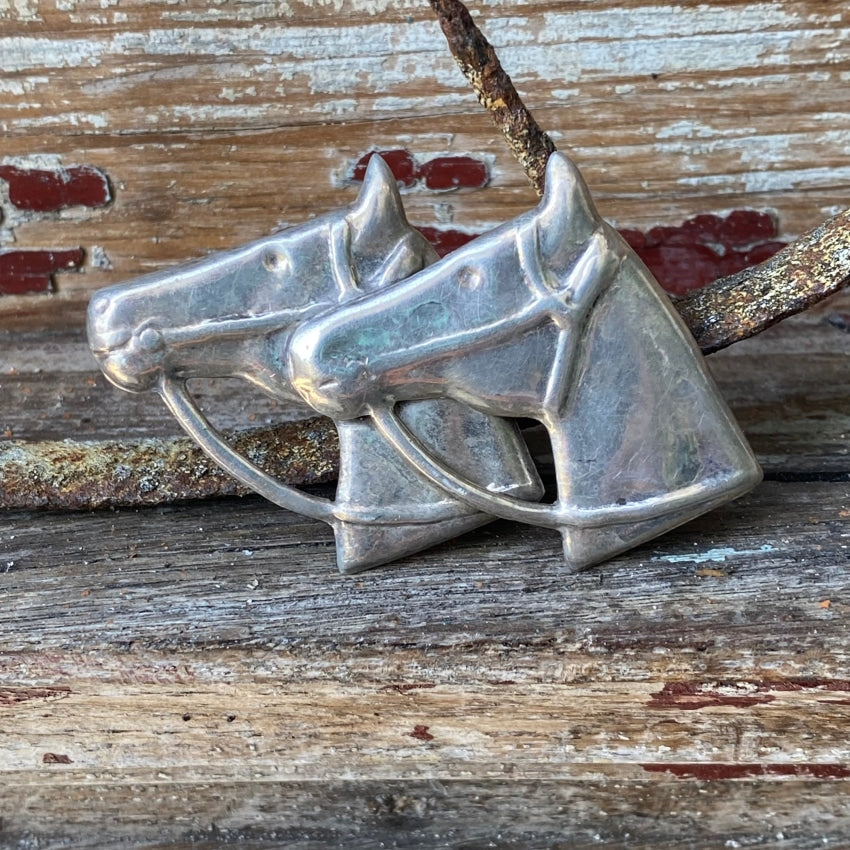 Vintage Sterling Silver Double Horse Pin Taxco Mexico