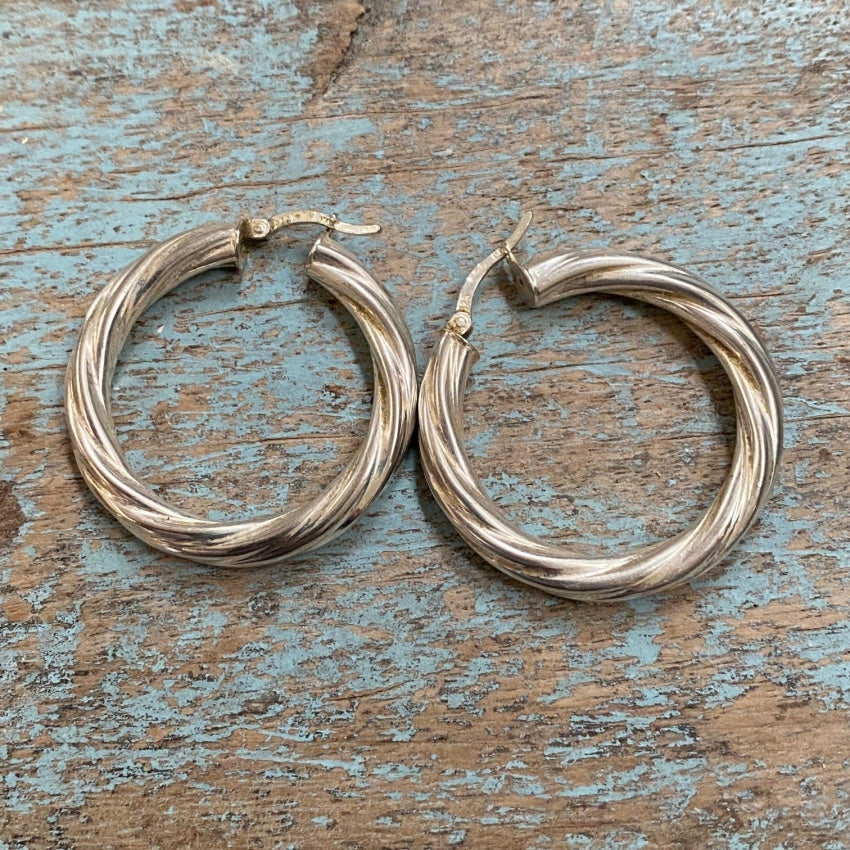 Vintage Sterling Silver Pierced Hoop Earrings