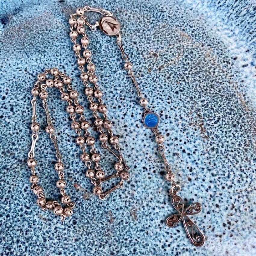Vintage Sterling Silver Rosary with Blue Enamel Yourgreatfinds