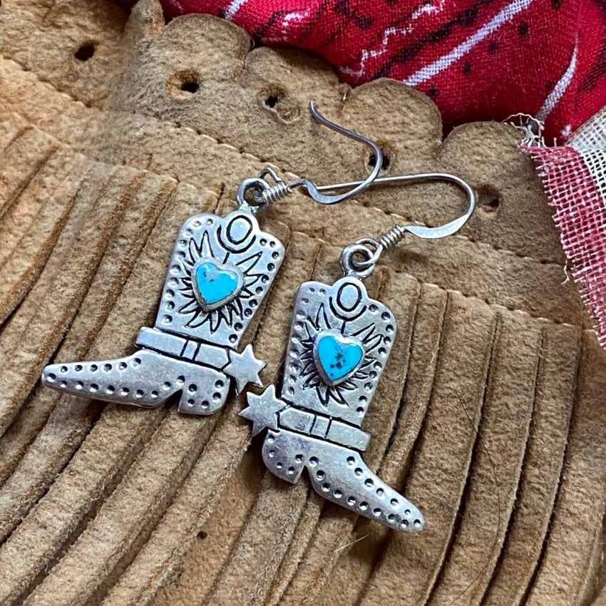 Vintage Sterling Silver Turquoise Cowgirl Boot Earrings Yourgreatfinds