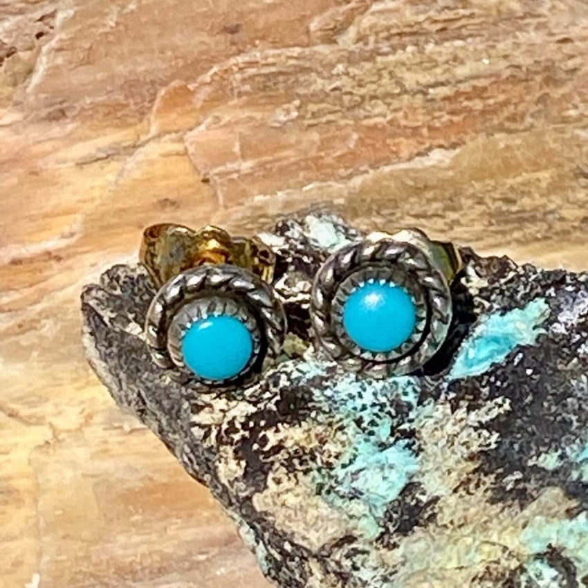 Vintage Sterling Silver Turquoise Earrings 14k Gold Posts Yourgreatfinds