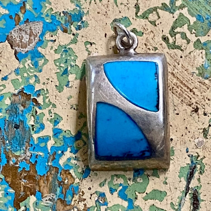 Vintage Sterling Silver Turquoise Pendant Mexico