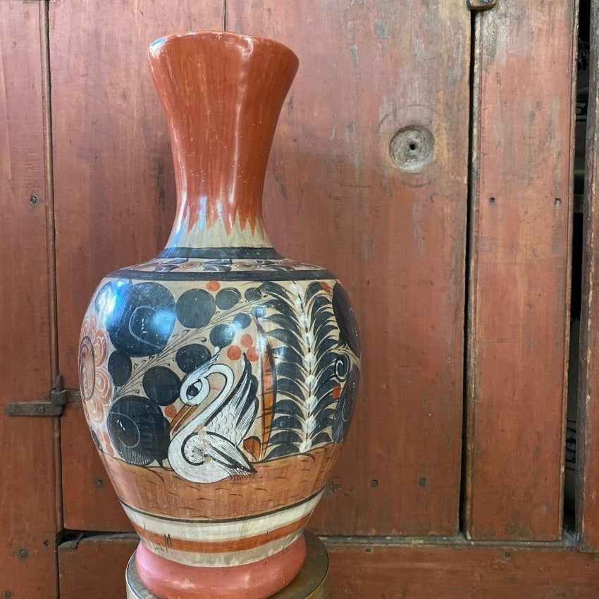Vintage Tonola Mexican Pottery Vase with Hand Painting Signed Yourgreatfinds