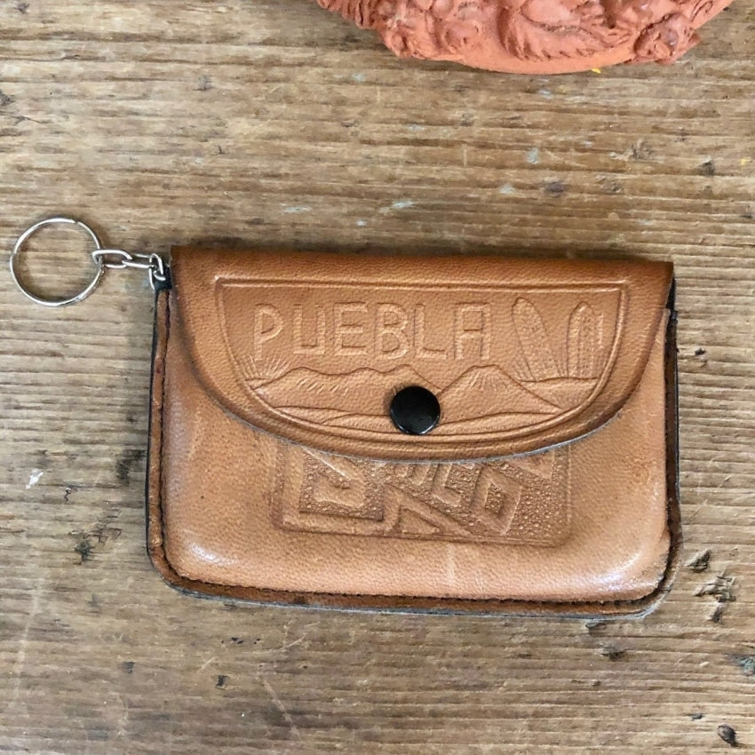 Leather Envelope Keychain Wallet Brown / Yes Embossed Personalization / Silver Hardware