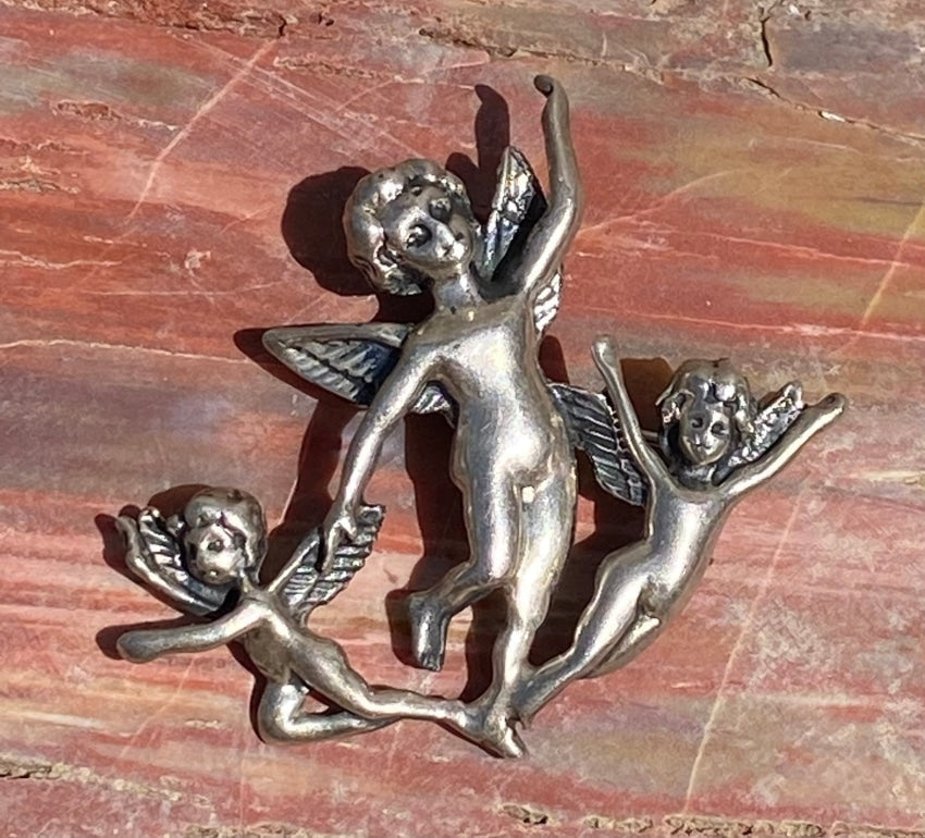 Vintage Triple Cherub Sterling Silver Pendant Pin Yourgreatfinds
