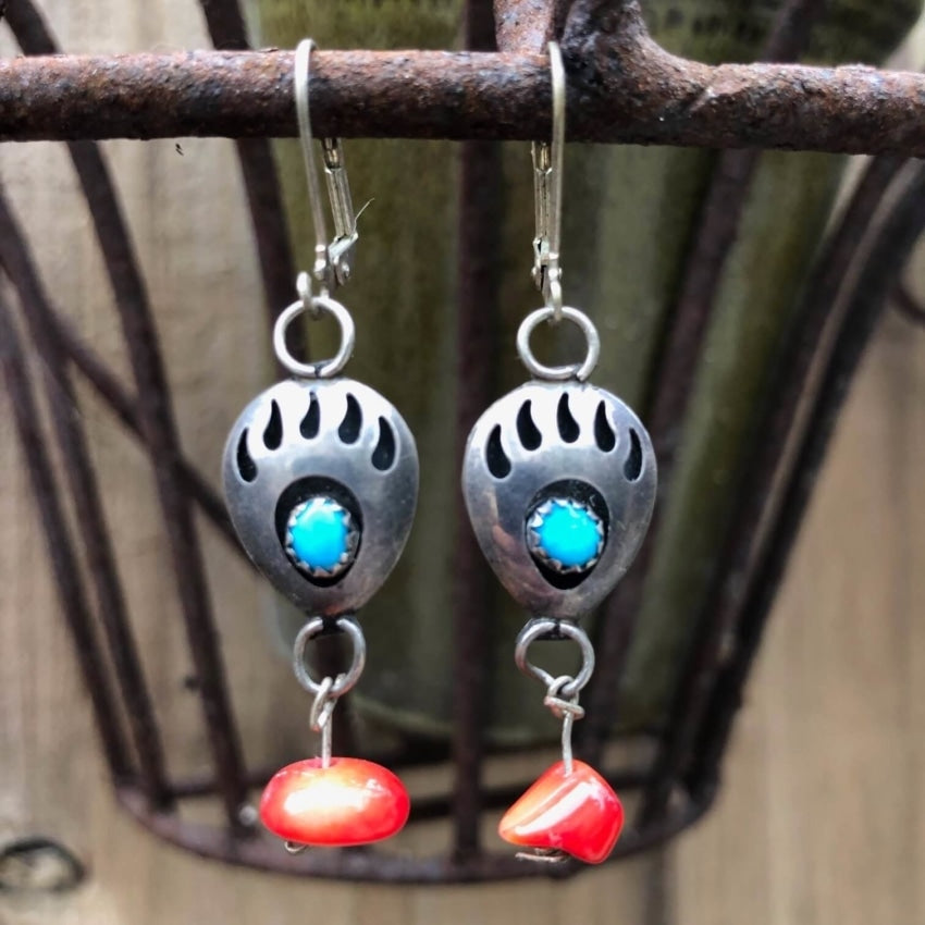 Vintage Turquoise Shadowbox Bear Track Earrings Yourgreatfinds