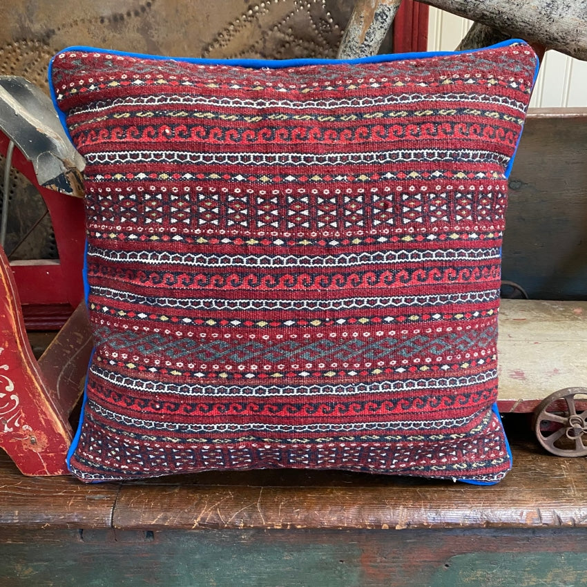 Vintage Woven Wool Red Kilim Throw Pillow