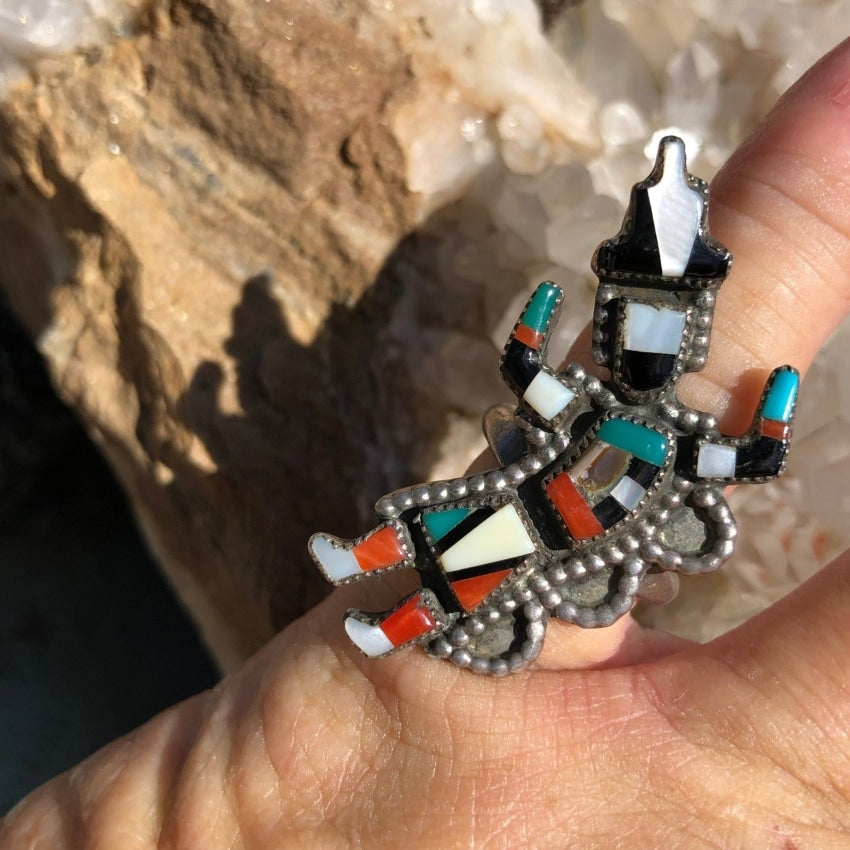Vintage Zuni Inlay Rainbow Man Ring in Sterling Silver Size 5.5 Yourgreatfinds