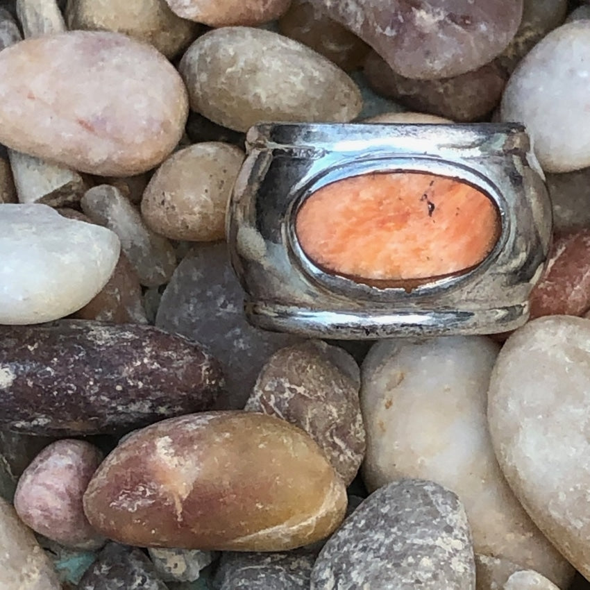 Wide Band Ring in 950 Fine Silver with Sponge Coral Size 6 3/4 Yourgreatfinds