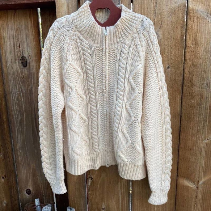 Wool Fisherman Sweater with Zip Front Bloomingdale&#39;s Large Yourgreatfinds