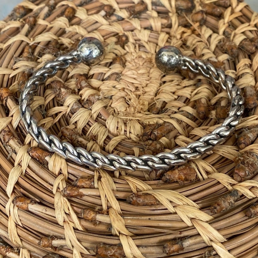 Woven 950 Sterling Silver Wire Bracelet Orb Terminals Mexico