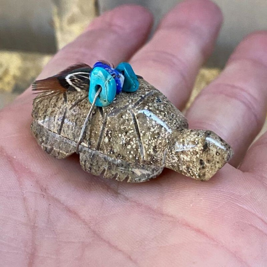 Zuni Carved Jasper Desert Tortoise Totem with Turquoise Yourgreatfinds